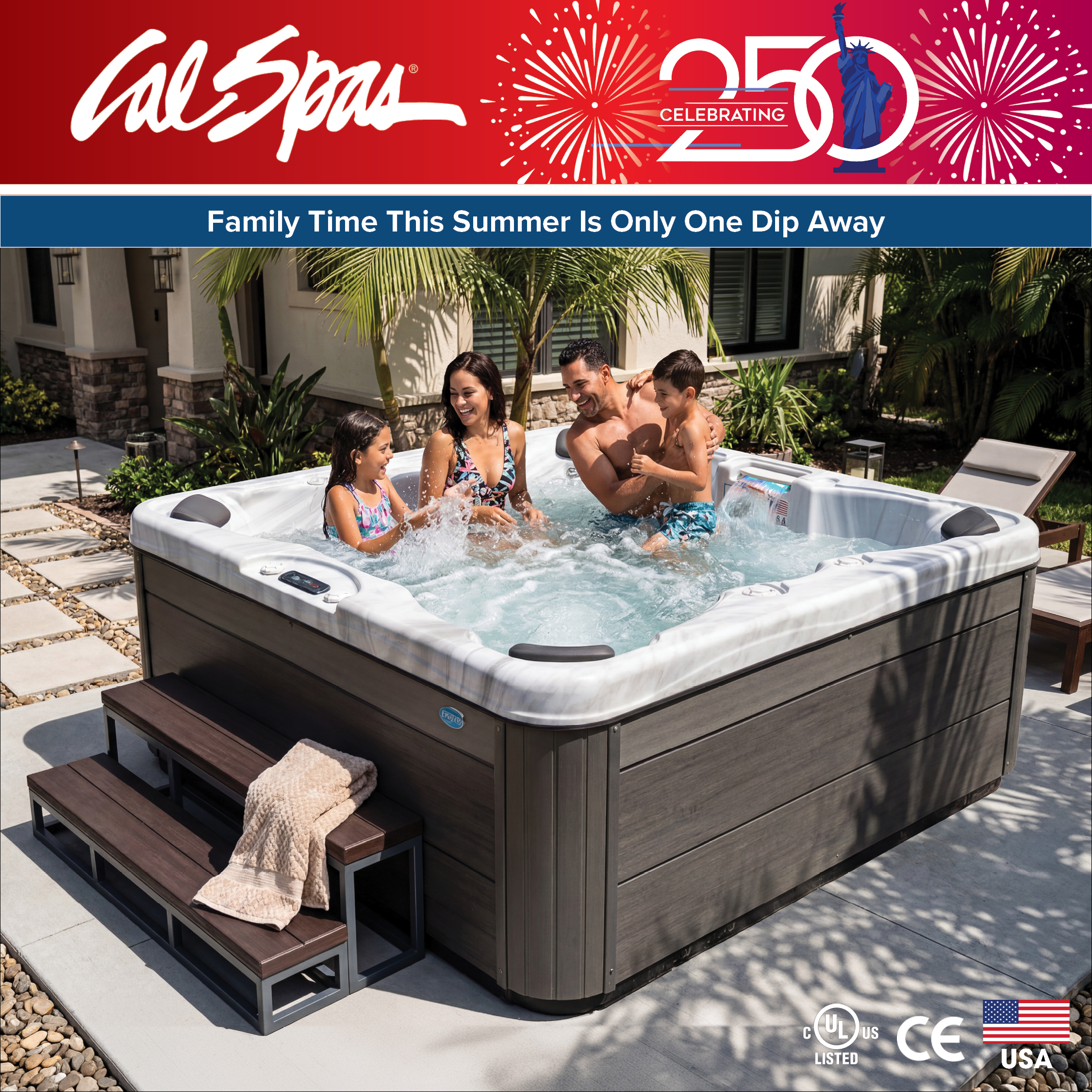 Calspas hot tub being used in a family setting - Pearland